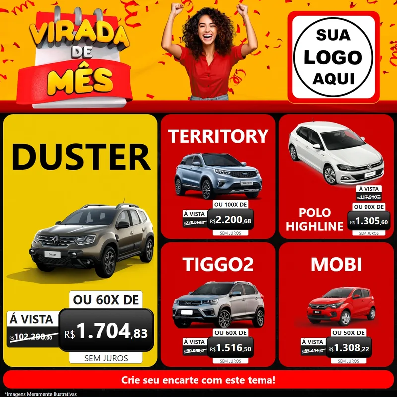 Modelo de Rede Social para Feed Facebook com o tema Virada de Mês para Concessionaria de Carros