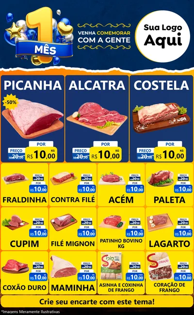 Modelo de Encarte para Encarte Grande com o tema Um Mês de Aniversário para Açougue
