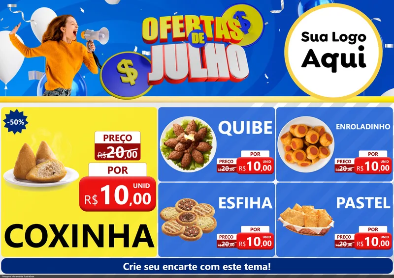 Modelo de Encarte para Encarte A4 Horizontal com o tema Ofertas de Julho para Salgadaria