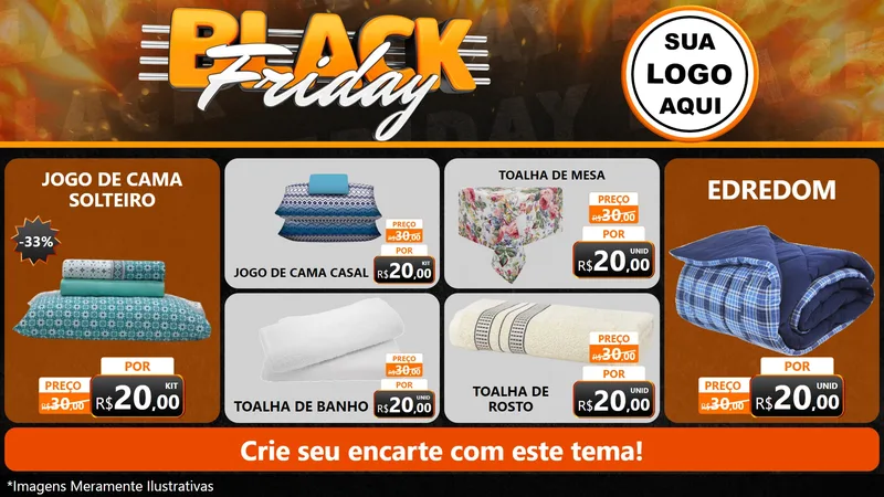 Modelo de TV para TV Horizontal com o tema Black Friday para Cama, Mesa e Banho