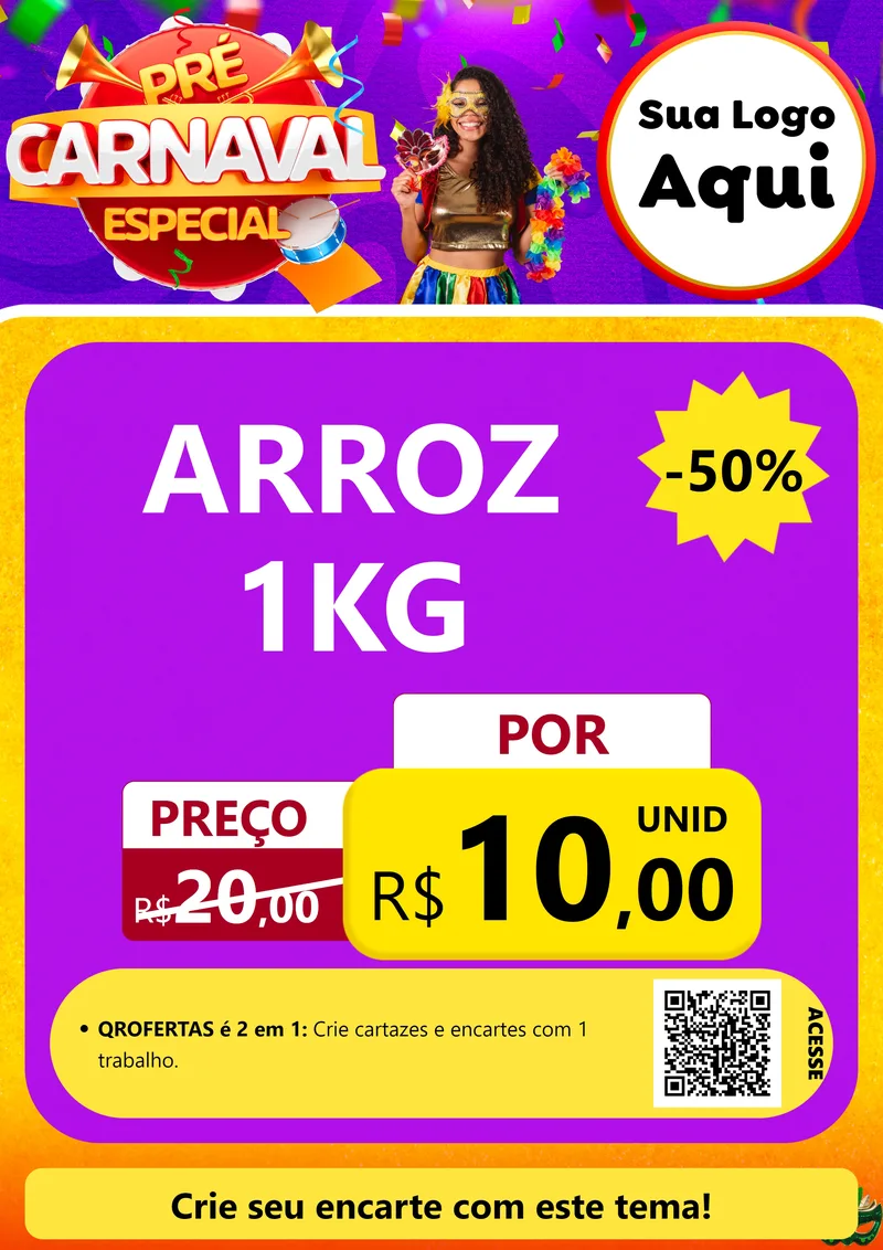 Modelo de Cartaz para Cartaz A4 Vertical com o tema Pré-Carnaval Especial para Supermercado