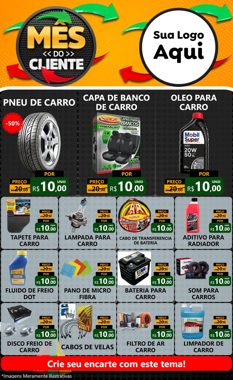 Modelo de Encarte para Encarte Grande com o tema Mês do Cliente para Auto peças