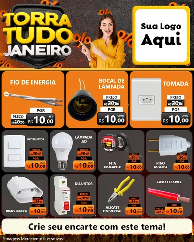 Modelo de Rede Social para Feed Instagram com o tema Torra Tudo Janeiro para Materiais Elétricos
