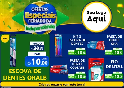 Modelo de Encarte para Encarte A4 Horizontal com o tema Ofertas Especiais Feriado da Independência para Higiene Pessoal