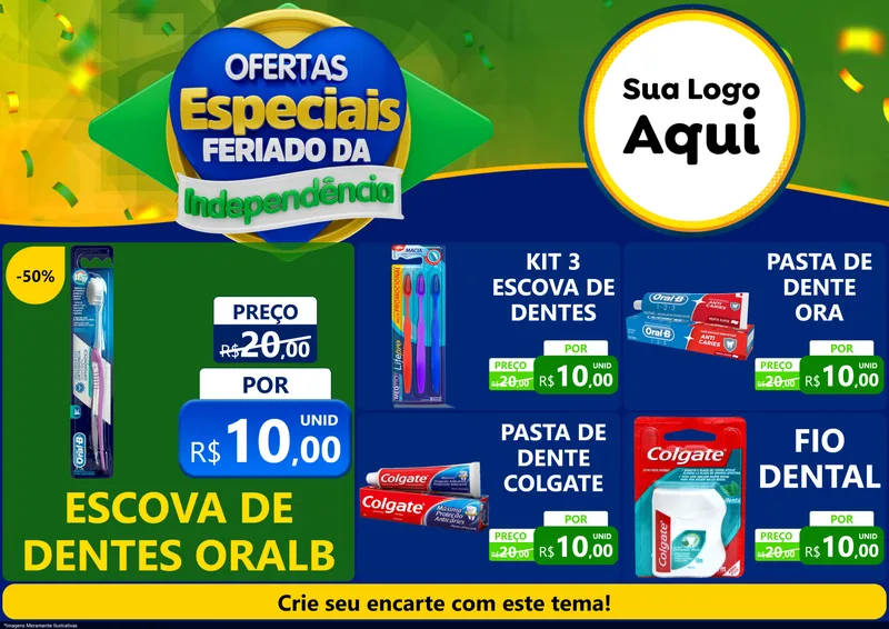 Modelo de Encarte para Encarte A4 Horizontal com o tema Ofertas Especiais Feriado da Independência para Higiene Pessoal