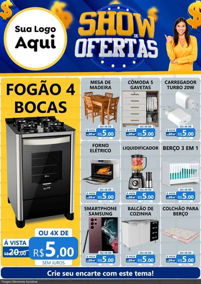 Modelo de Encarte para Encarte A4 Vertical com o tema Show de Ofertas para Móveis e Eletro