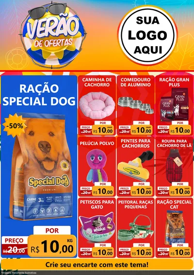 Modelo de Encarte para Encarte A4 Vertical com o tema Verão de Ofertas para Pet Shop