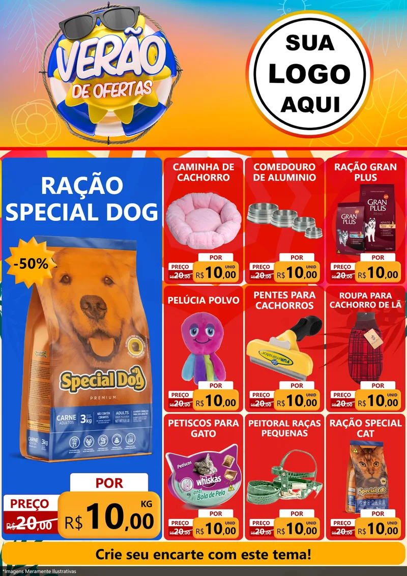 Modelo de Encarte para Encarte A4 Vertical com o tema Verão de Ofertas para Pet Shop