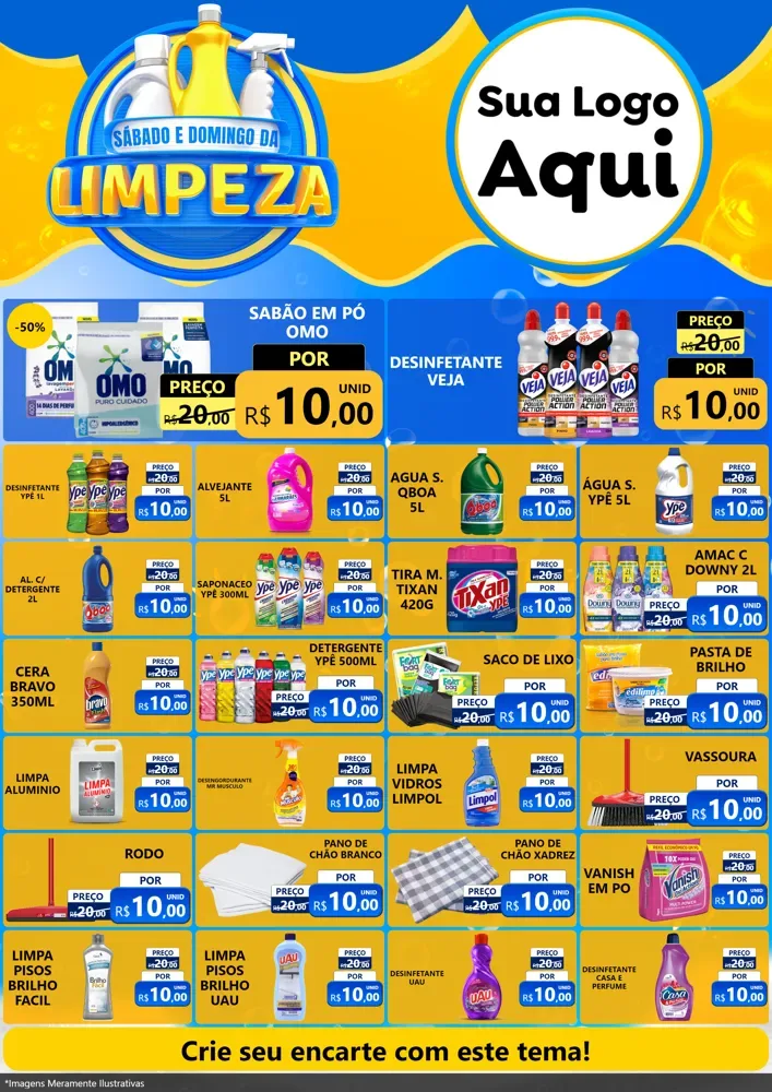Modelo de Encarte para Encarte A4 Vertical com o tema Sábado e Domingo da Limpeza para Produtos de Limpeza