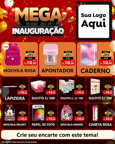 Modelo de Rede Social para Feed Instagram com o tema Mega Inauguração para Papelaria