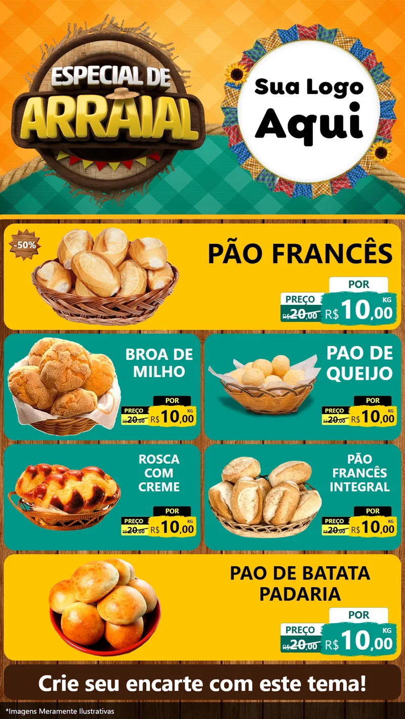 Modelo de TV para TV Vertical com o tema Especial De Arraial para Padaria