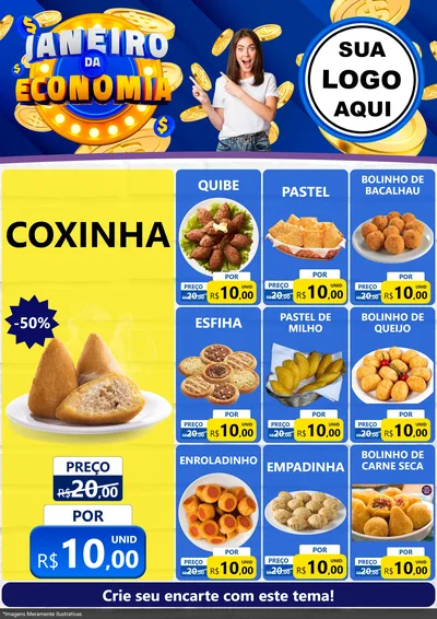 Modelo de Encarte para Encarte A4 Vertical com o tema Janeiro da Economia para Salgadaria