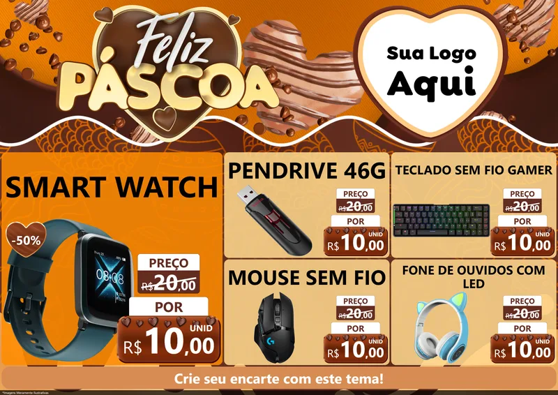 Modelo de Encarte para Encarte A4 Horizontal com o tema Feliz Páscoa para Informática