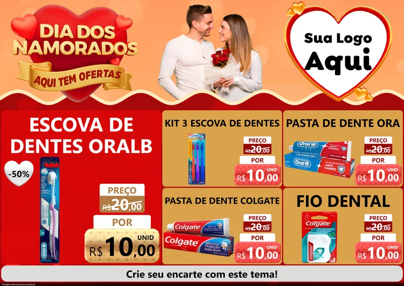 Modelo de Encarte para Encarte A4 Horizontal com o tema Dia dos Namorados - Aqui Tem Ofertas para Higiene Pessoal