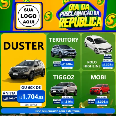 Modelo de Rede Social para Feed Facebook com o tema Dia Da Proclamação da República para Concessionaria de Carros