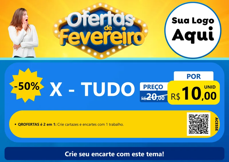 Modelo de Cartaz para Cartaz A4 Horizontal com o tema Ofertas de Fevereiro para Hamburgueria