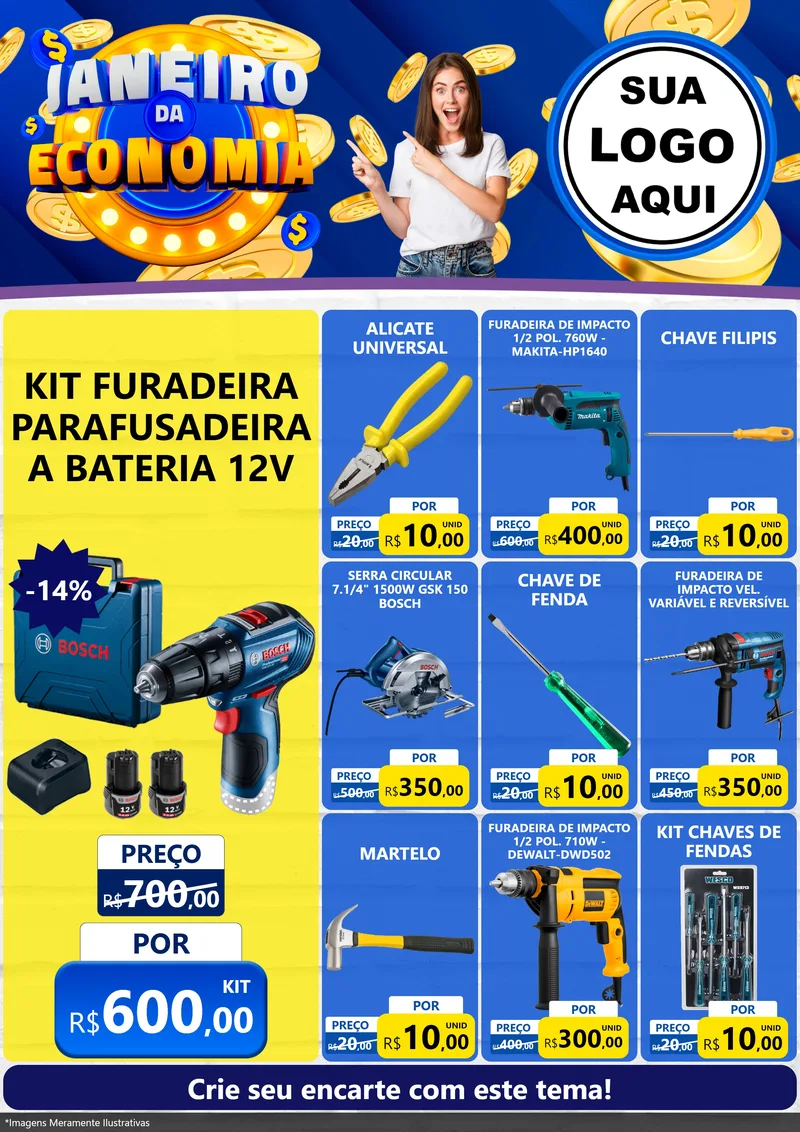 Modelo de Encarte para Encarte A4 Vertical com o tema Janeiro da Economia para Maquinas e Ferramentas