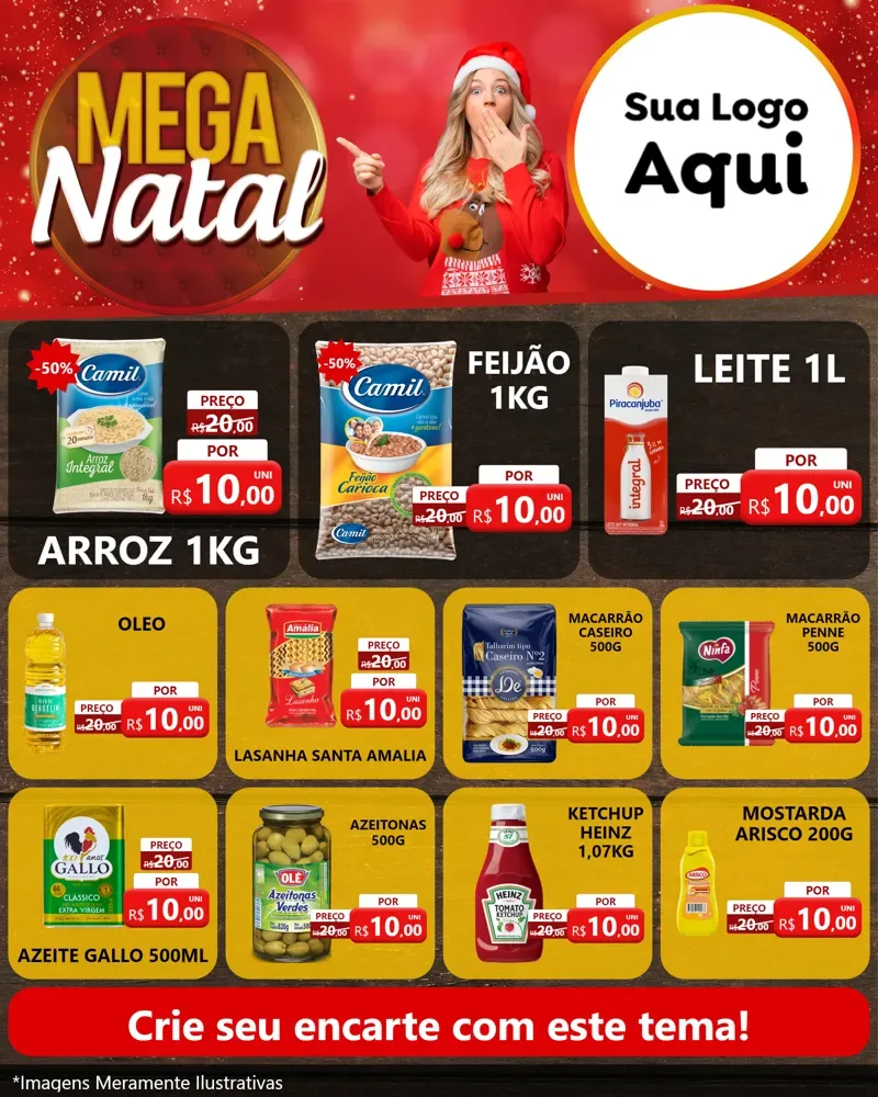 Modelo de Rede Social para Feed Instagram com o tema Mega Natal para Supermercado