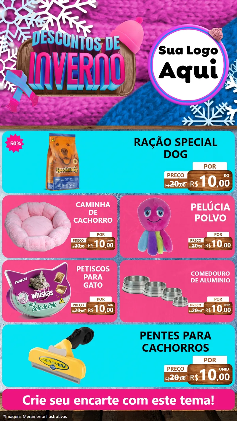 Modelo de TV para TV Vertical com o tema Descontos de Inverno para Pet Shop