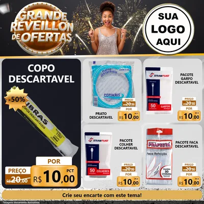 Modelo de Rede Social para Feed Facebook com o tema Grande Réveillon de Ofertas para Embalagens