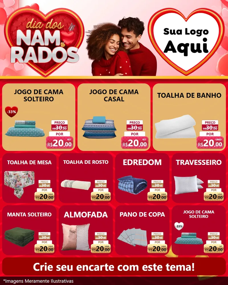 Modelo de Rede Social para Feed Instagram com o tema Dia dos Namorados para Cama, Mesa e Banho