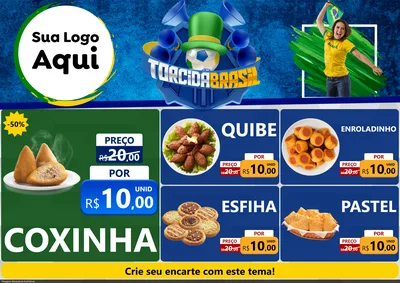 Modelo de Encarte para Encarte A4 Horizontal com o tema Torcida Brasil - Copa para Salgadaria