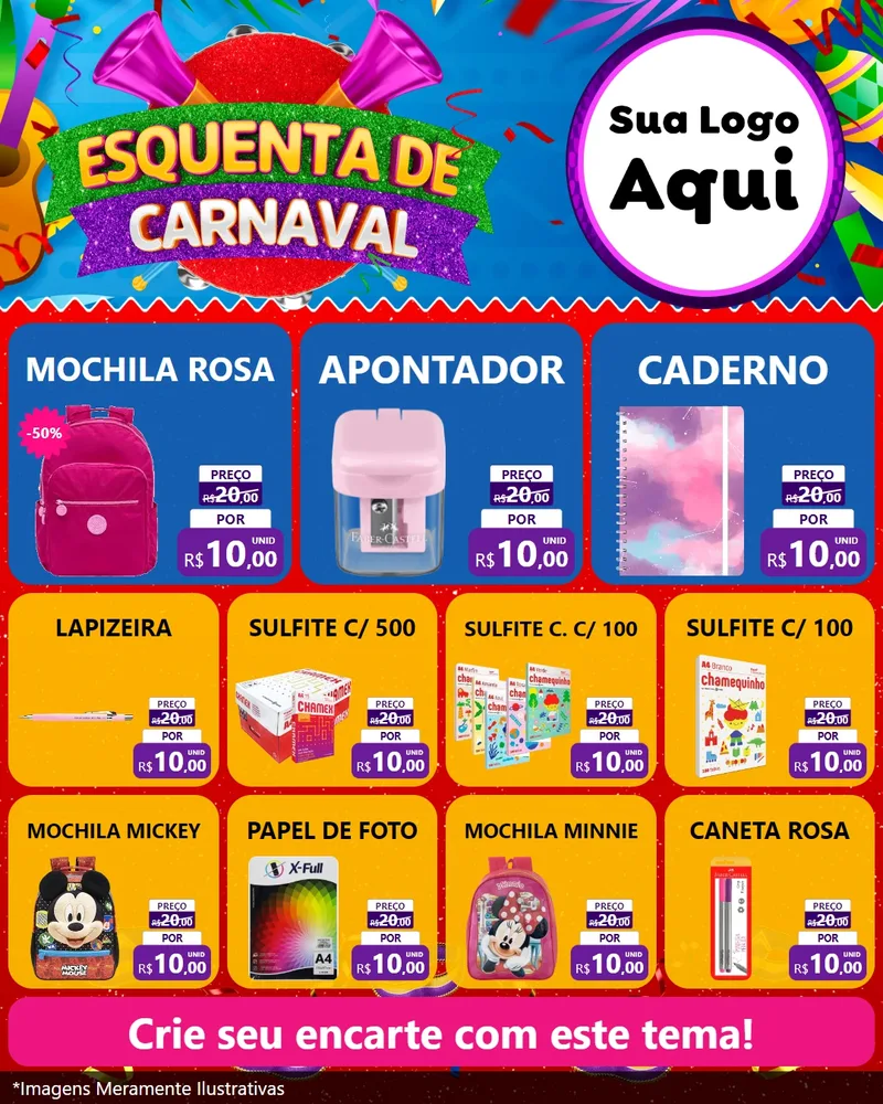 Modelo de Rede Social para Feed Instagram com o tema Esquenta de Carnaval para Papelaria