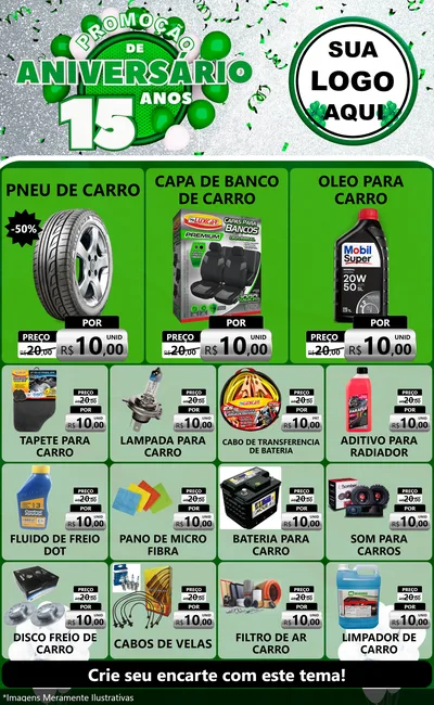Modelo de Encarte para Encarte Grande com o tema Promoção de Aniversário - 15 Anos para Auto peças