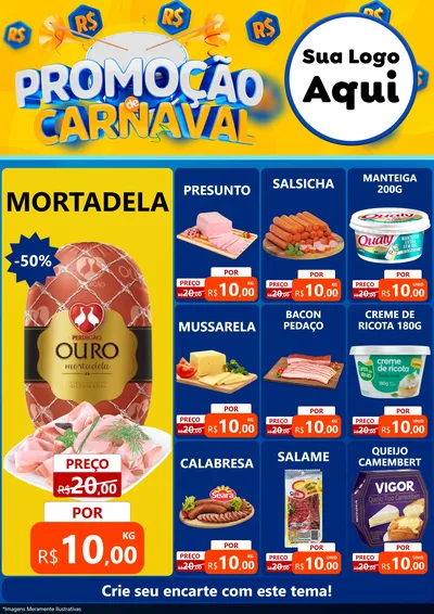 Modelo de Encarte para Encarte A4 Vertical com o tema Promoção de Carnaval para Frios e Laticínios