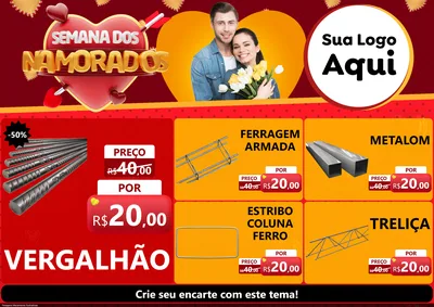 Modelo de Encarte para Encarte A4 Horizontal com o tema Semana dos Namorados para Ferragens