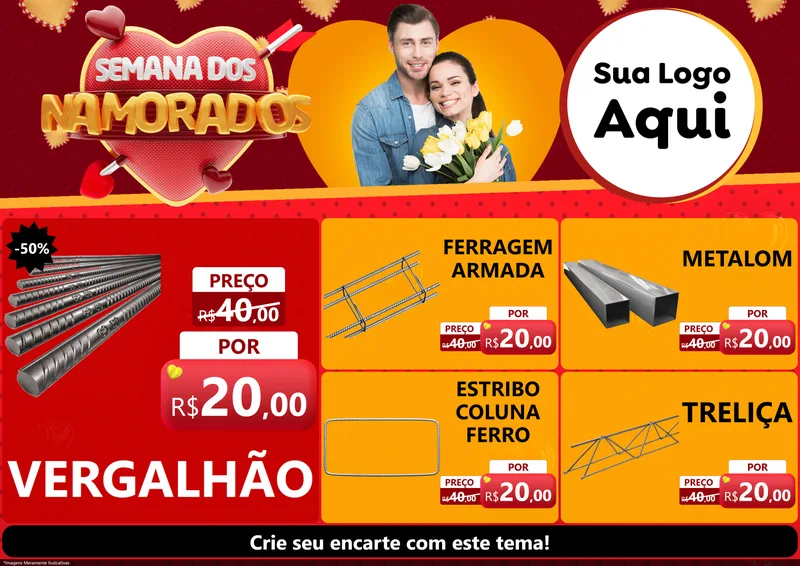 Modelo de Encarte para Encarte A4 Horizontal com o tema Semana dos Namorados para Ferragens