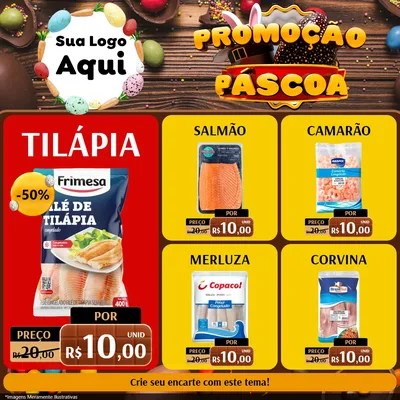 Modelo de Rede Social para Feed Facebook com o tema Promoção Páscoa para Peixaria