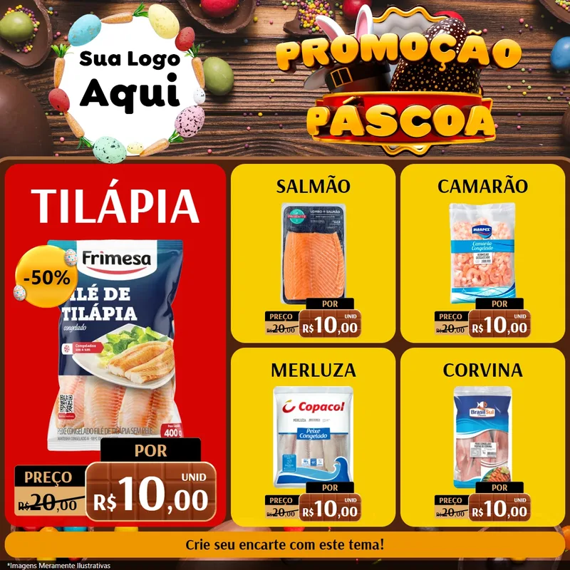 Modelo de Rede Social para Feed Facebook com o tema Promoção Páscoa para Peixaria