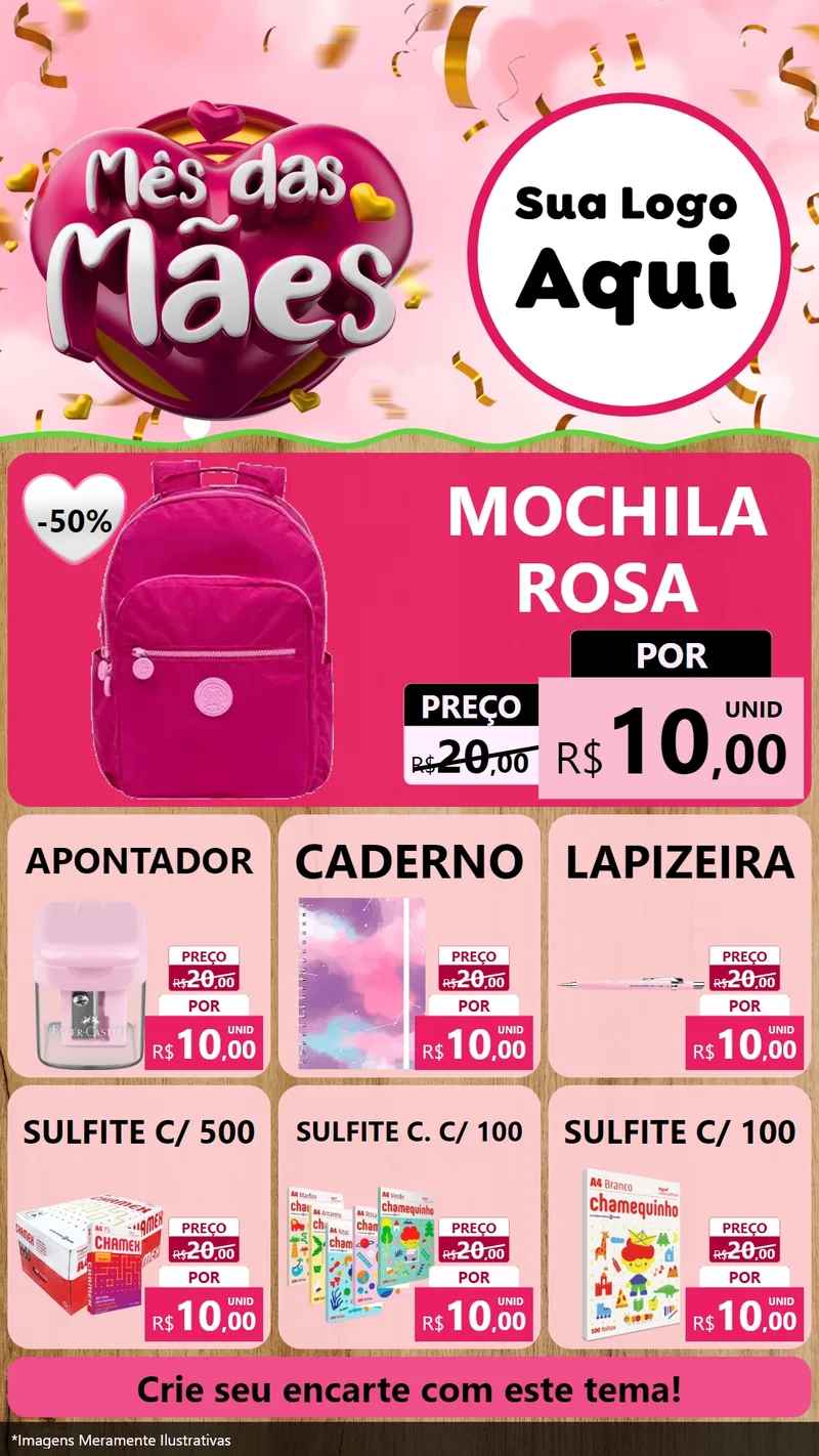Modelo de Rede Social para Stories com o tema Mês das Mães para Papelaria