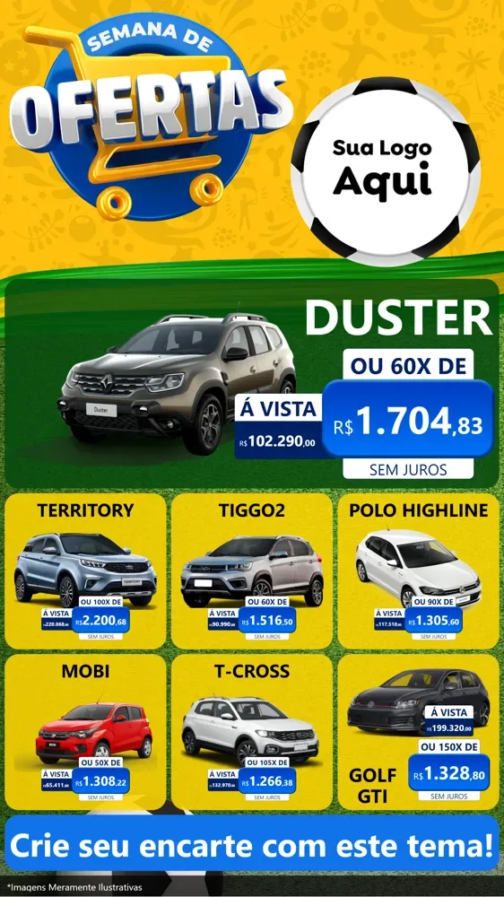 Modelo de Rede Social para Stories com o tema Semana de Ofertas - Copa para Concessionaria de Carros