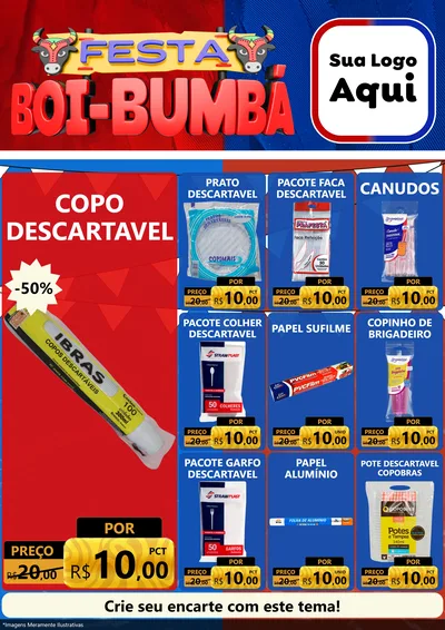 Modelo de Encarte para Encarte A4 Vertical com o tema Festa Boi Bumbá para Embalagens