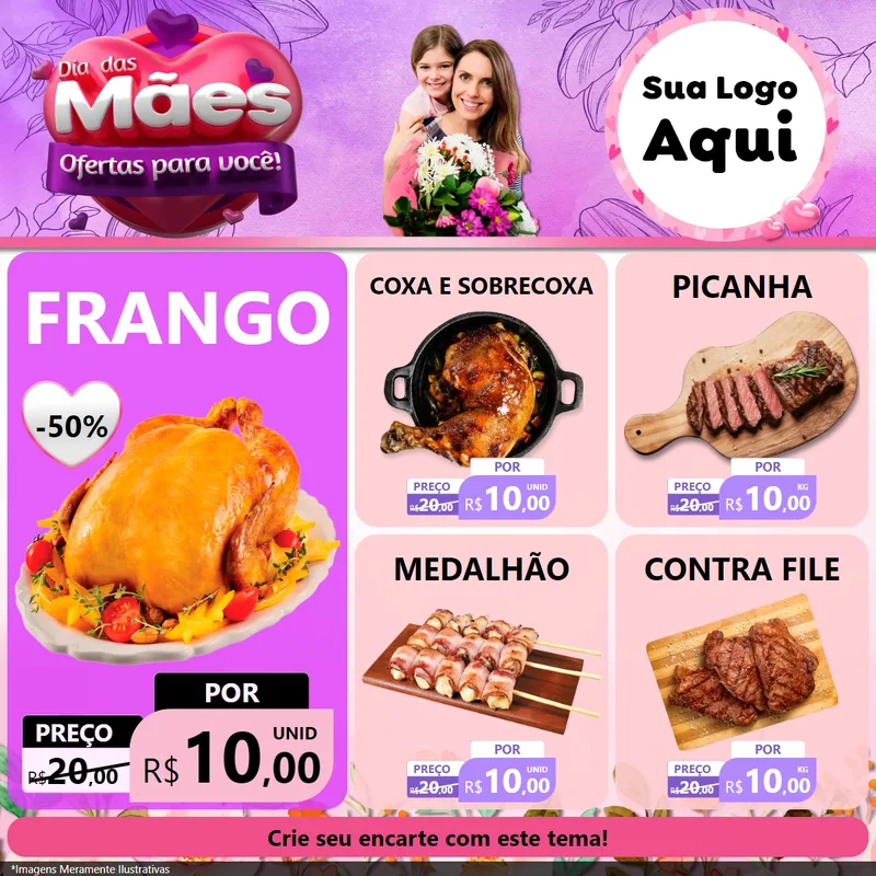 Modelo de Rede Social para Feed Facebook com o tema Dia das Mães Ofertas para Você! para Assados