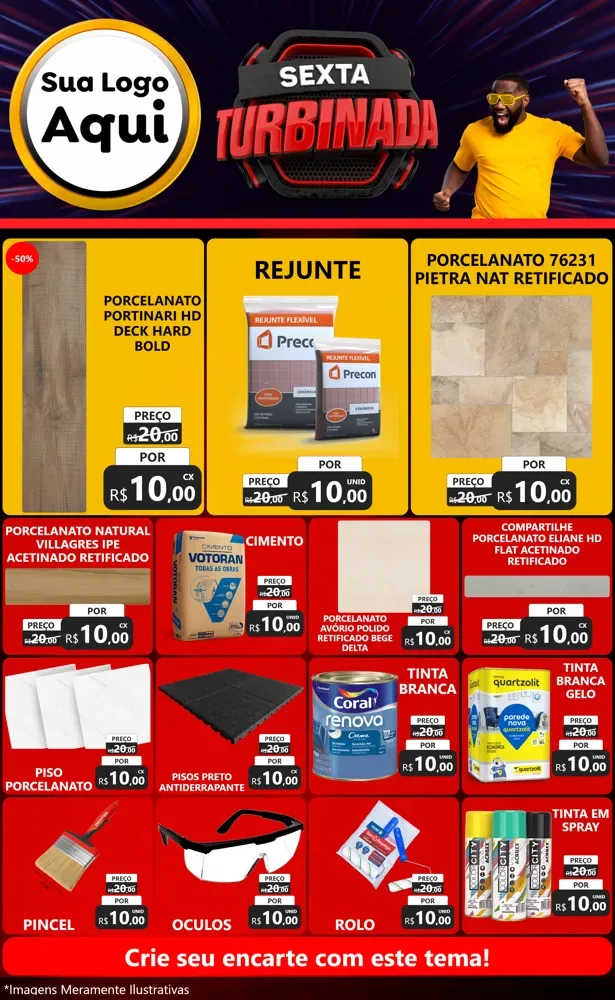 Modelo de Encarte para Encarte Grande com o tema Sexta Turbinada para Pisos e revestimentos