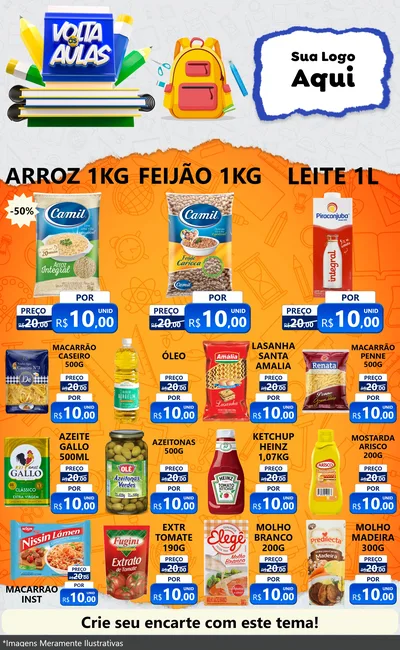 Modelo de Encarte para Encarte Grande com o tema Volta às Aulas para Supermercado