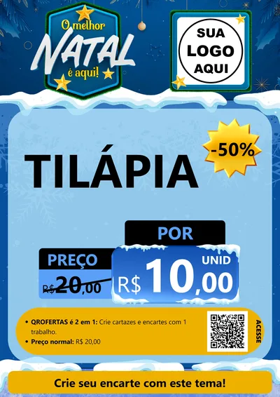 Modelo de Cartaz para Cartaz A4 Vertical com o tema O Melhor Natal É Aqui! para Peixaria