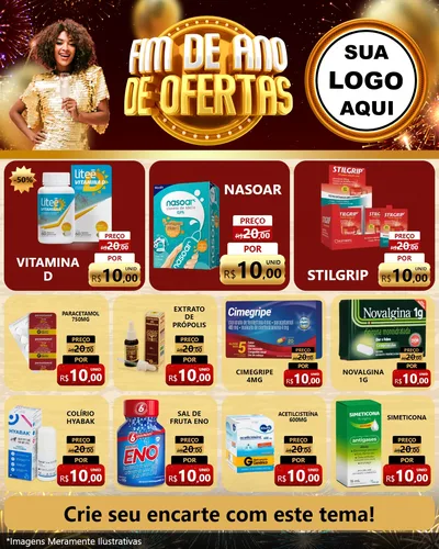 Modelo de Rede Social para Feed Instagram com o tema Fim de Ano de Ofertas para Farmácia