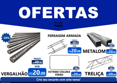Modelo de Encarte para Encarte A4 Horizontal com o tema Ofertas Azul Cartaz para Ferragens