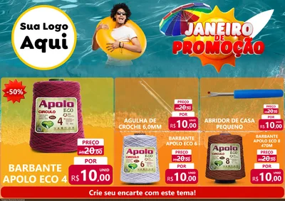 Modelo de Encarte para Encarte A4 Horizontal com o tema Janeiro de Promoção para Armarinho e Aviamentos