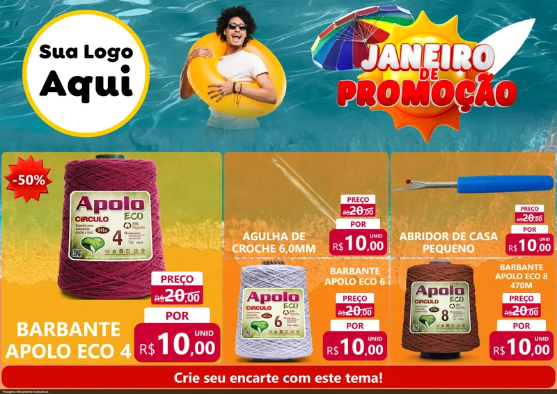 Modelo de Encarte para Encarte A4 Horizontal com o tema Janeiro de Promoção para Armarinho e Aviamentos