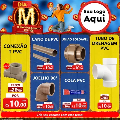 Modelo de Rede Social para Feed Facebook com o tema Dia M - O Dia Mais Barato Do Mês para Tubos e conexões