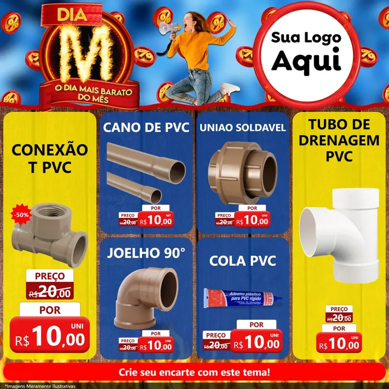 Modelo de Rede Social para Feed Facebook com o tema Dia M - O Dia Mais Barato Do Mês para Tubos e conexões
