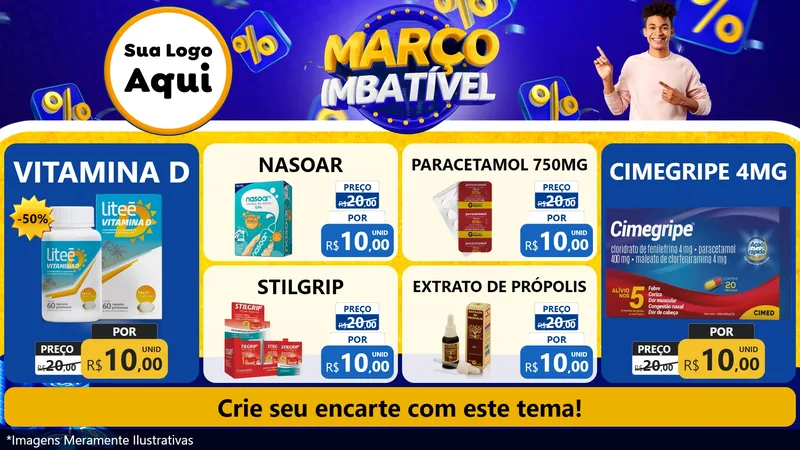Modelo de TV para TV Horizontal com o tema Março Imbatível para Farmácia