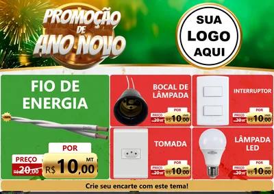 Modelo de Encarte para Encarte A4 Horizontal com o tema Promoção de Ano Novo para Materiais Elétricos
