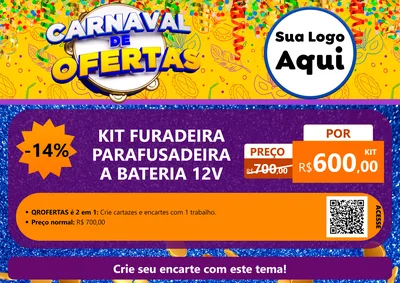 Modelo de Cartaz para Cartaz A4 Horizontal com o tema Carnaval de Ofertas para Maquinas e Ferramentas