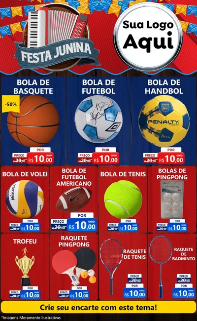 Modelo de Encarte para Encarte Grande com o tema Festa Junina para Artigos Esportivos